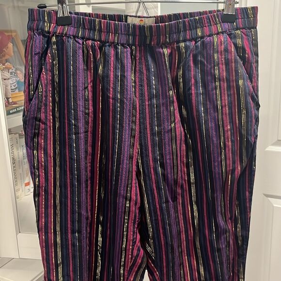 MARINE LAYER Allison Multi-Colored Magenta Gold Lurex Stripped Pants, Size M - Picture 4 of 13